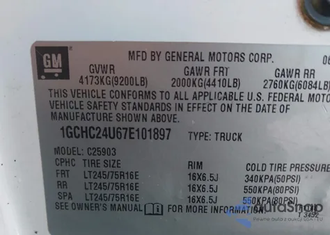 2007 Chevrolet Silverado 2500Hd Classic Work Truck z USA, uszkodzony, nr VIN 1GCHC24U67E101897